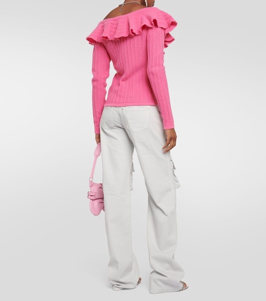 Ruffle-trimmed wool top