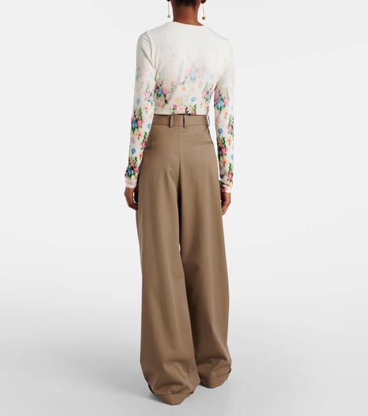 Cotton and silk gabardine wide-leg pants