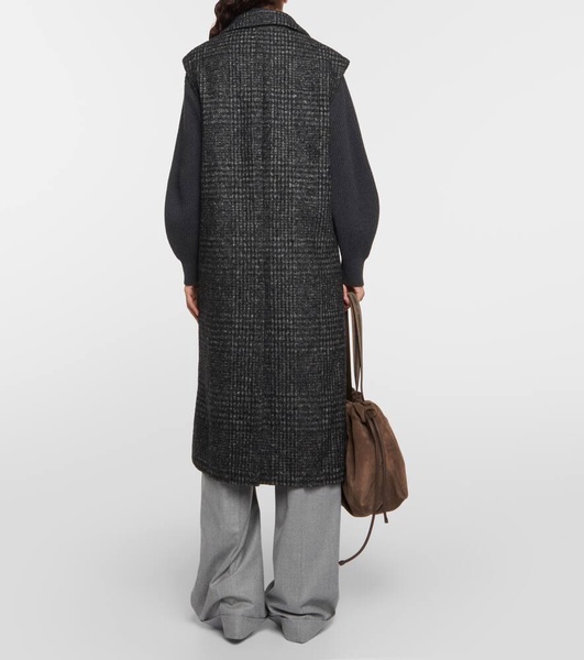 Checked wool-blend coat