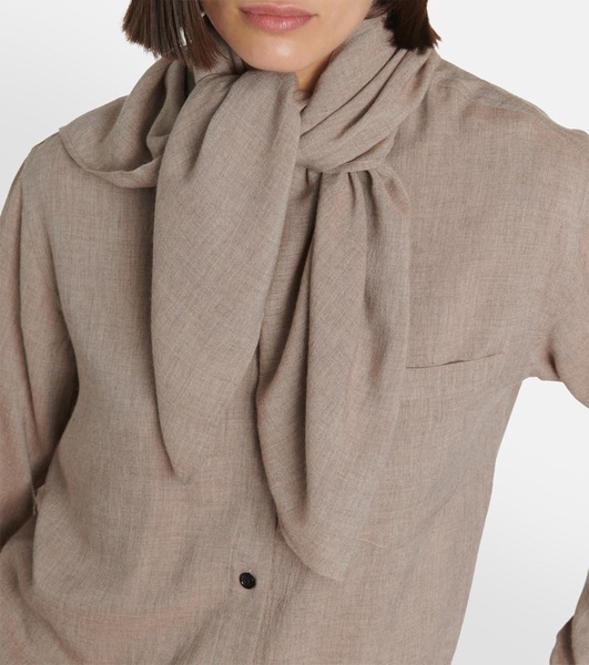 Scarf-collar mélange shirt