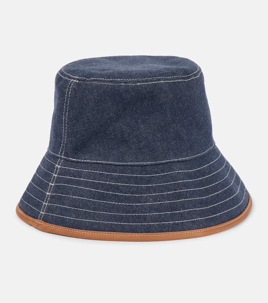 Zita leather-trimmed denim bucket hat