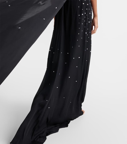 Caped crystal-embellished silk gown