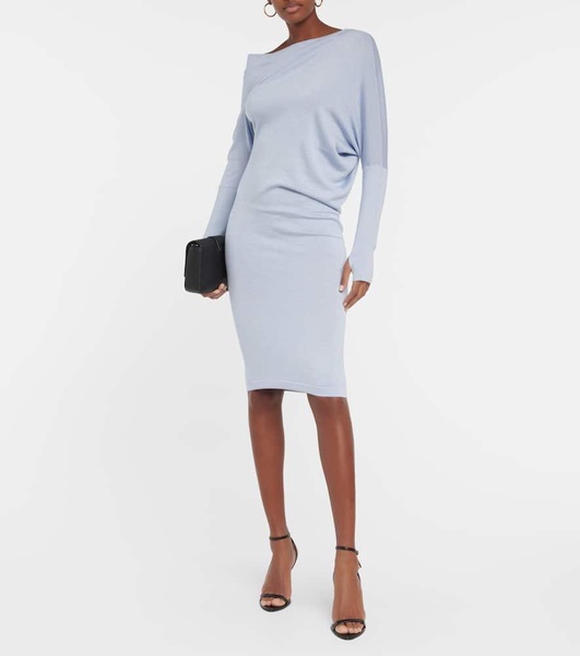 One-shoulder cashmere and silk midi dress