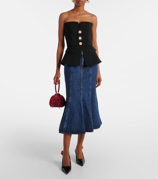 Flared denim midi skirt