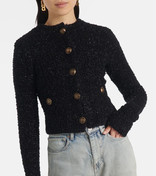 Cropped cotton-blend tweed cardigan