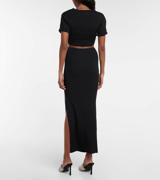 Cutout ribbed-knit maxi skirt