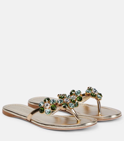 Embellished leather thong sandals