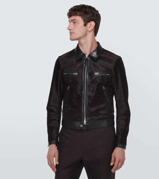 Printed leather-trimmed calf hair jacket