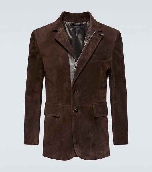 Leather-trimmed suede blazer