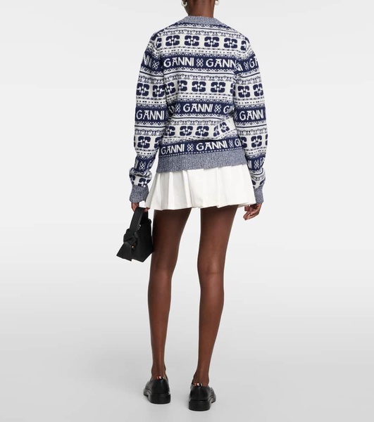 Ganni Jacquard Wool Sweater With Logo Pattern