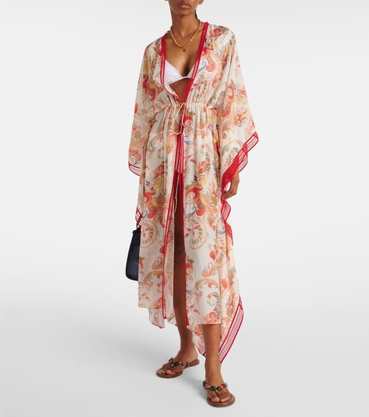 Embroidered paisley cotton and silk kaftan