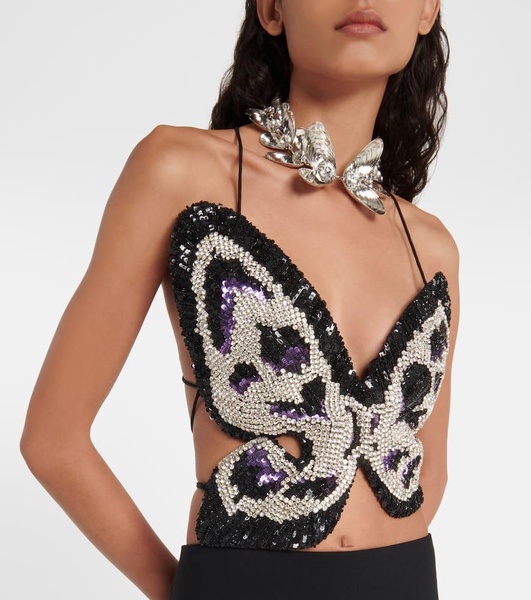 Crystal-embellished halterneck top