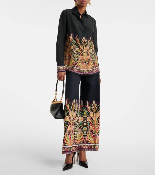 Printed cotton-blend flared pants