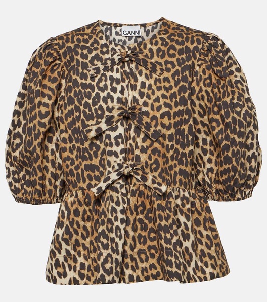 Leopard-print cotton poplin blouse