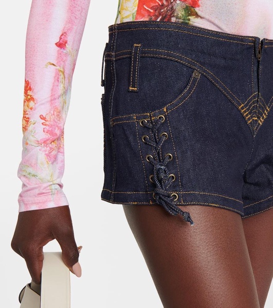 Lace-up denim shorts