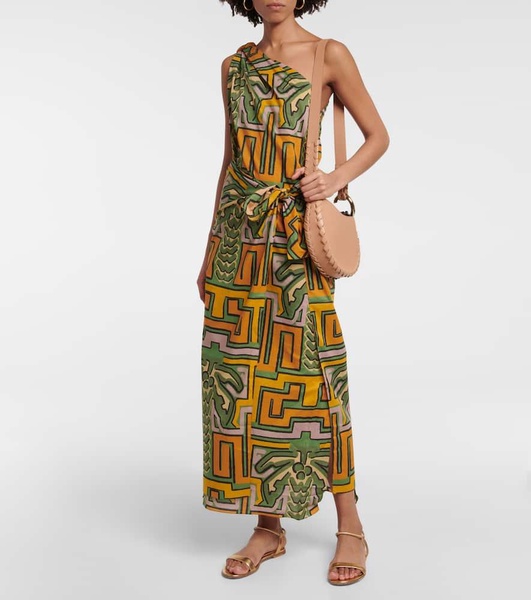 Printed one-shoulder cotton midi dress