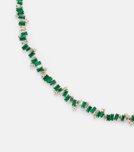 Bold Burst 18kt gold necklace with diamonds and emerald