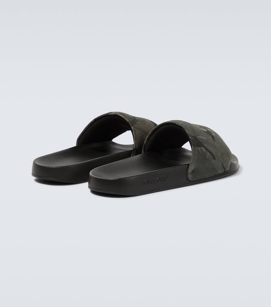 Camouflage suede slides