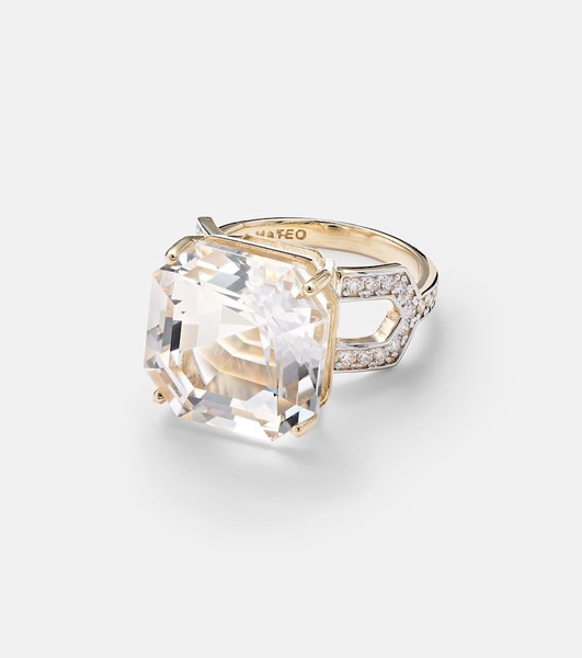 14kt gold ring with quartz and diamonds