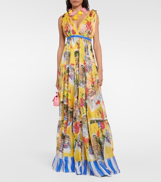 Portofino printed silk chiffon gown