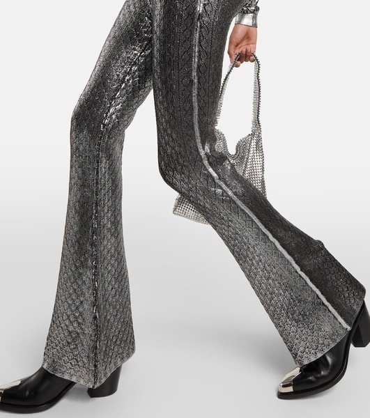 Metallic high-rise flared pants