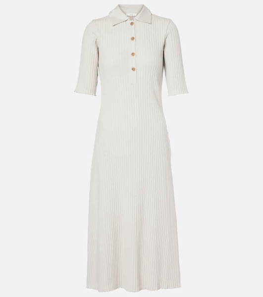 Ribbed-knit cotton-blend polo dress