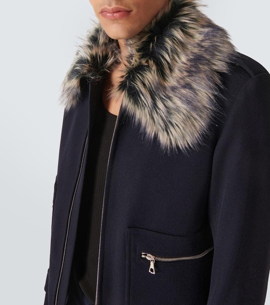 Faux fur-trimmed wool-blend blouson