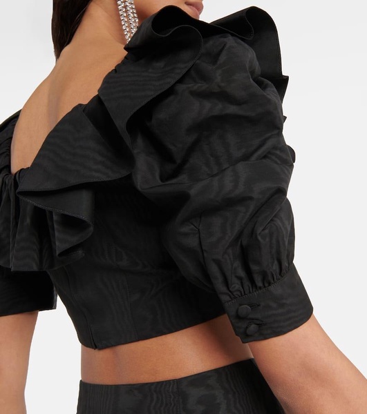 Lace-up ruffle-trimmed cropped top