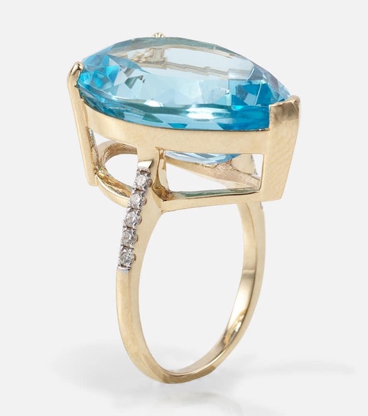 14kt gold ring with topaz and diamonds 