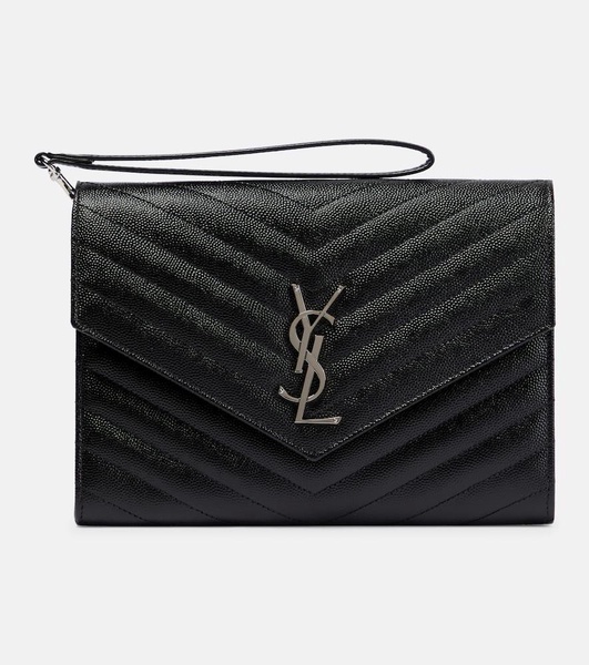 Monogram embossed leather clutch