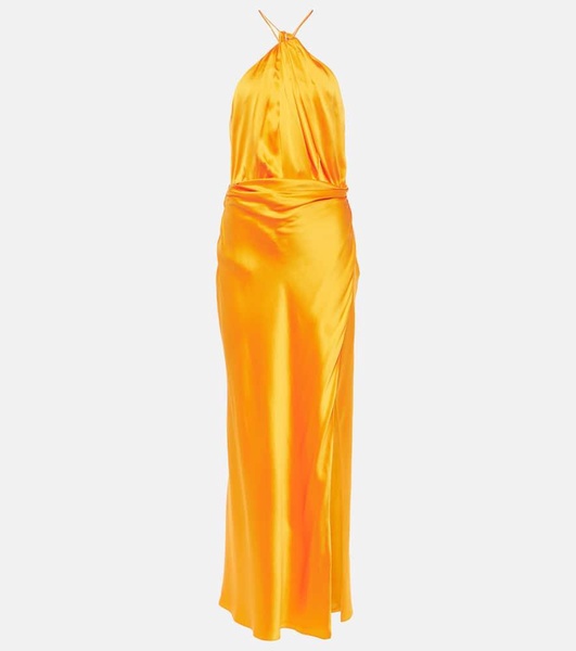 Asymmetric silk satin gown