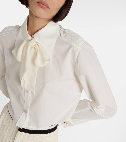 Tie-front cotton poplin blouse