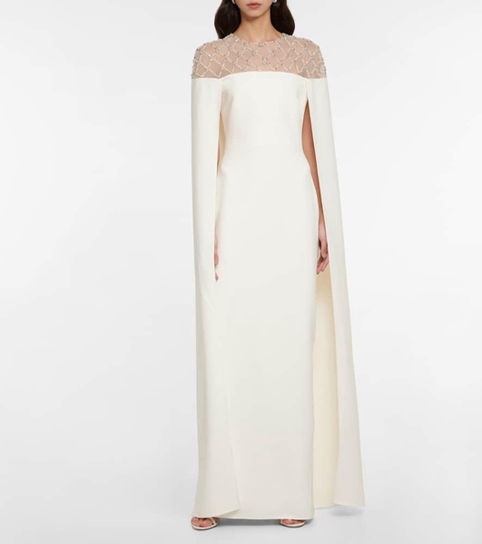 Bridal embellished crêpe cape gown