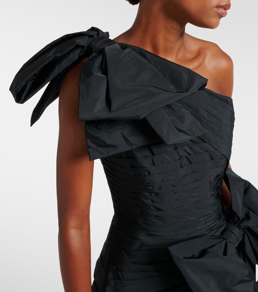 Bow-detail one-shoulder taffeta gown