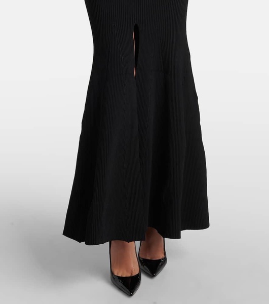 Ribbed-knit open-back jersey gown