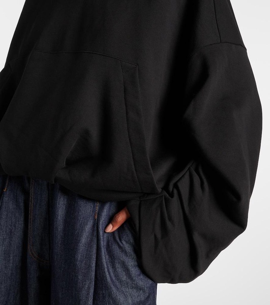 Oversized draped cotton jersey hoodie