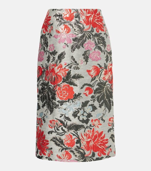 Floral jacquard pencil skirt