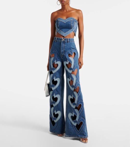 Cutout high-rise wide-leg jeans