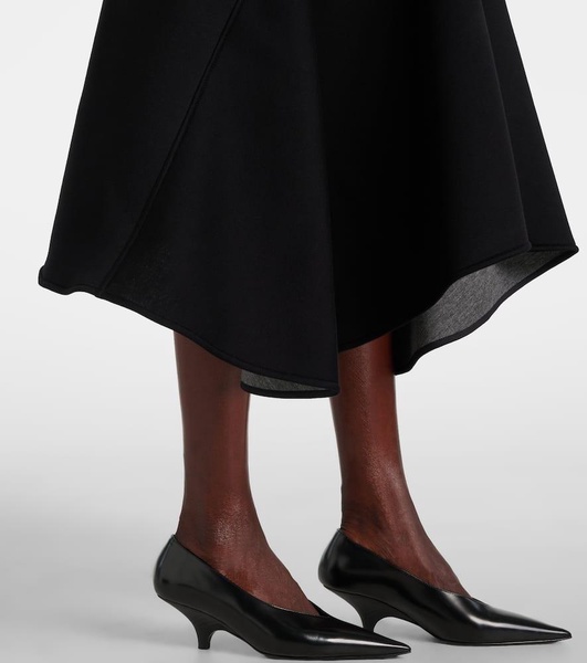 Pleated asymmetric midi skirt