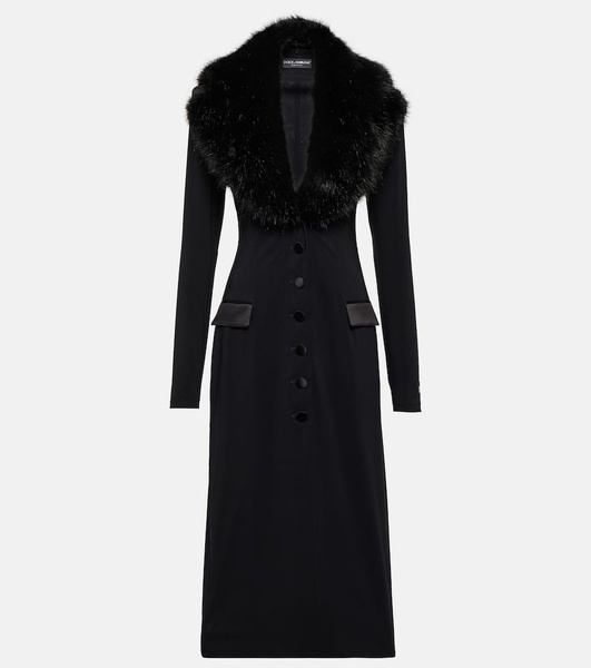 Faux-fur trimmed silk georgette coat 