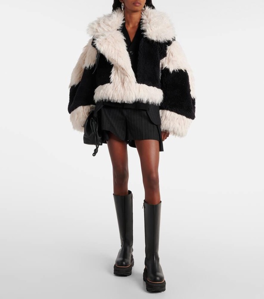 Oversized faux fur-trimmed wool jacket