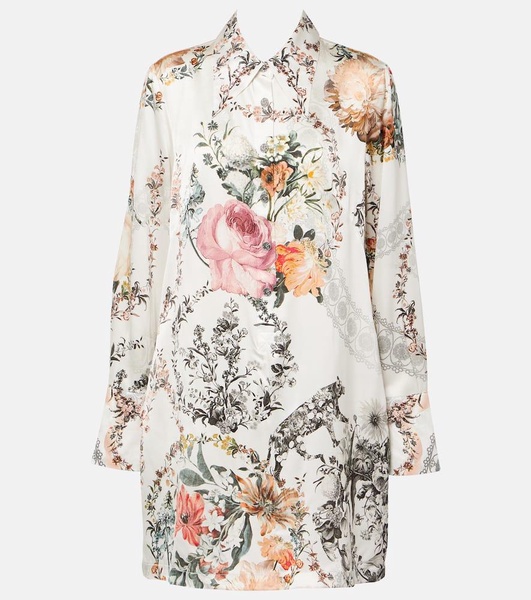 Floral silk satin shirt dress