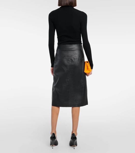 High-rise leather midi skirt