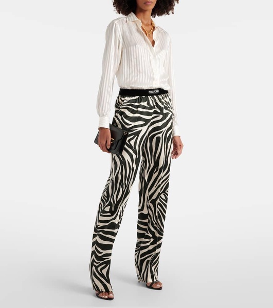 Printed silk-blend wide-leg pants