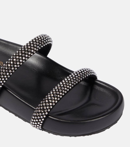 Embellished leather platform slides