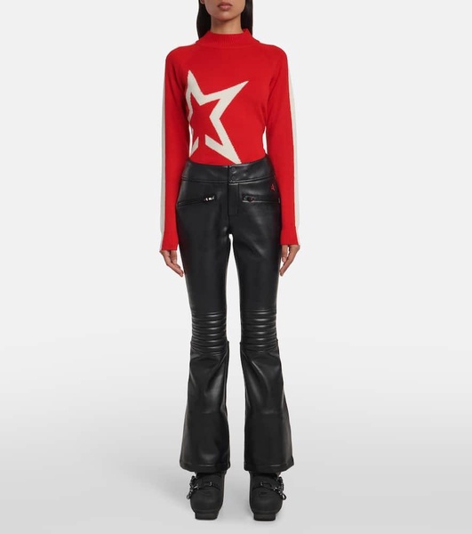 Mid-rise faux leather flared pants