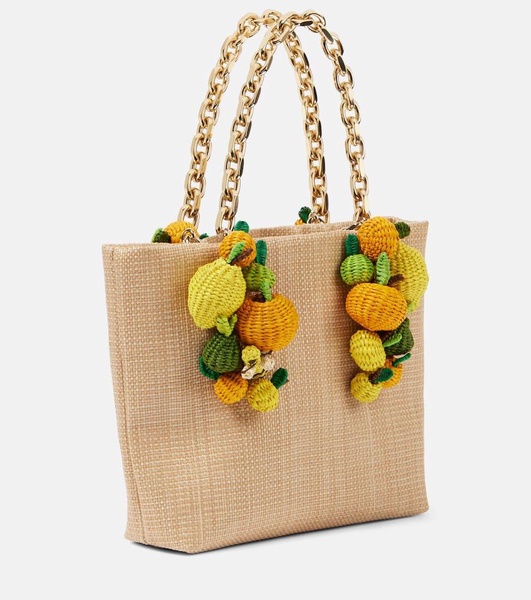 Citrus Punch Mini raffia-effect tote bag