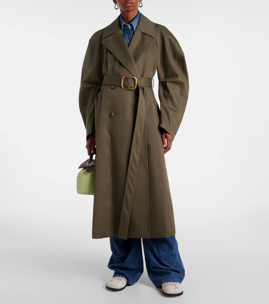 Belted cotton drill trench coat