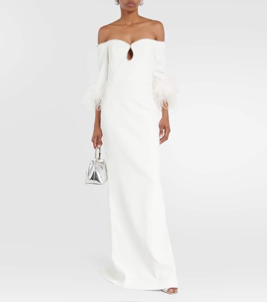 Bridal Plume feather-trimmed crêpe gown