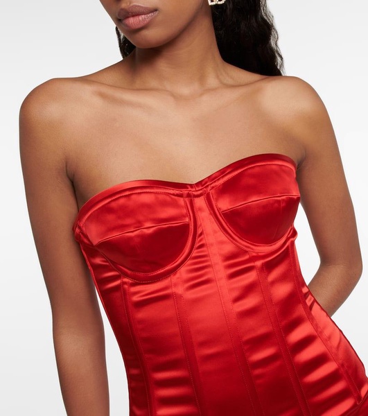 Strapless satin corset midi dress